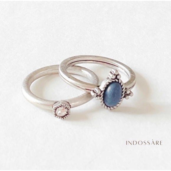 1 LEFT! Stackable Boho Antique Silver Stone Rings - Picture 2 of 3